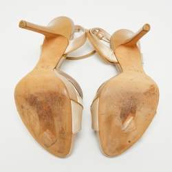 Pre Owned صندل ديور سير كاحل فيونكة ساتان وجلد بيج ميتالك مقاس 37