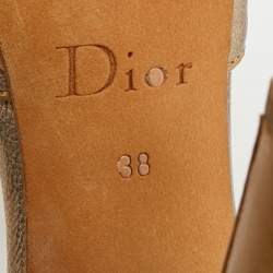 Pre Owned صندل ديور سير كاحل فيونكة ساتان وجلد بيج ميتالك مقاس 37