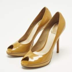 Pre Owned حذاء كعب عالي ديور ميس ديور مقدمة مفتوحة بكعب عالي جلد لامع بيج مميز مقاس 39