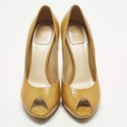 Pre Owned حذاء كعب عالي ديور ميس ديور مقدمة مفتوحة بكعب عالي جلد لامع بيج مميز مقاس 39