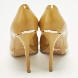 Pre Owned حذاء كعب عالي ديور ميس ديور مقدمة مفتوحة بكعب عالي جلد لامع بيج مميز مقاس 39