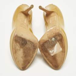 Pre Owned حذاء كعب عالي ديور ميس ديور مقدمة مفتوحة بكعب عالي جلد لامع بيج مميز مقاس 39