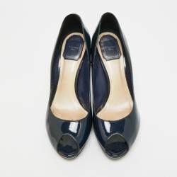 مملوكة مسبقًا حذاء كعب عالي ديور ميس ديور جلد أسود لامع مقدمة مفتوحة نعل سميك مقاس 38.5