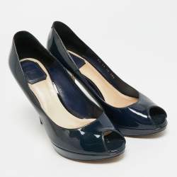 مملوكة مسبقًا حذاء كعب عالي ديور ميس ديور جلد أسود لامع مقدمة مفتوحة نعل سميك مقاس 38.5