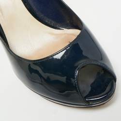 مملوكة مسبقًا حذاء كعب عالي ديور ميس ديور جلد أسود لامع مقدمة مفتوحة نعل سميك مقاس 38.5