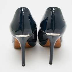 مملوكة مسبقًا حذاء كعب عالي ديور ميس ديور جلد أسود لامع مقدمة مفتوحة نعل سميك مقاس 38.5