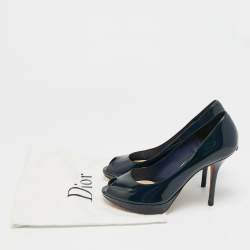 مملوكة مسبقًا حذاء كعب عالي ديور ميس ديور جلد أسود لامع مقدمة مفتوحة نعل سميك مقاس 38.5