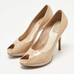 Pre Owned حذاء كعب عالي ديور ميس ديور جلد برنيق بيج مقدمة مفتوحة مع منصة مقاس 38.5