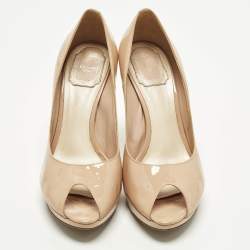 Pre Owned حذاء كعب عالي ديور ميس ديور جلد برنيق بيج مقدمة مفتوحة مع منصة مقاس 38.5