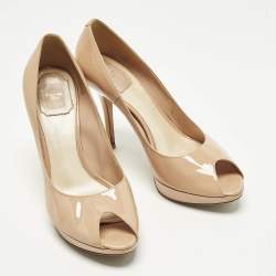 Pre Owned حذاء كعب عالي ديور ميس ديور جلد برنيق بيج مقدمة مفتوحة مع منصة مقاس 38.5