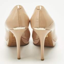 Pre Owned حذاء كعب عالي ديور ميس ديور جلد برنيق بيج مقدمة مفتوحة مع منصة مقاس 38.5