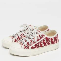 Pre Owned Dior Walk'n'Dior Size 38.5 Red Oblique  Canvas Low Top Sneakers