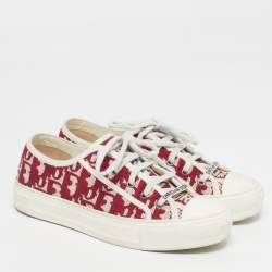Pre Owned Dior Walk'n'Dior Size 38.5 Red Oblique  Canvas Low Top Sneakers