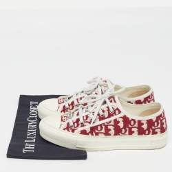 Pre Owned Dior Walk'n'Dior Size 38.5 Red Oblique  Canvas Low Top Sneakers