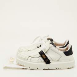 Pre Owned Dior ID Size 39.5 White/Navy Blue Leather and Rubber Lace Up Sneakers