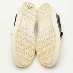 مملوكة مسبقًا Dior Happy Size 38 Black/Navy Blue Leather and Denim Crystal Embellished Slip On Sneakers