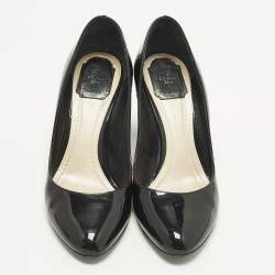 Pre Owned حذاء كعب عالي ديور جلد أسود لامع مزخرف ترصيع كعب سميك مقاس 38