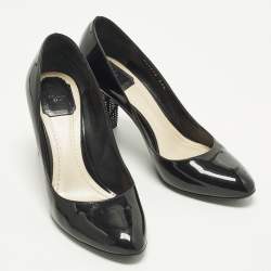 Pre Owned حذاء كعب عالي ديور جلد أسود لامع مزخرف ترصيع كعب سميك مقاس 38