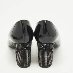 Pre Owned حذاء كعب عالي ديور جلد أسود لامع مزخرف ترصيع كعب سميك مقاس 38