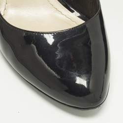 Pre Owned حذاء كعب عالي ديور جلد أسود لامع مزخرف ترصيع كعب سميك مقاس 38