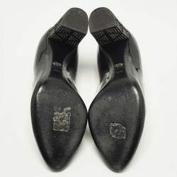 Pre Owned حذاء كعب عالي ديور جلد أسود لامع مزخرف ترصيع كعب سميك مقاس 38