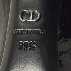 Pre Owned حذاء كعب عالي ديور جلد أسود لامع مزخرف ترصيع كعب سميك مقاس 38