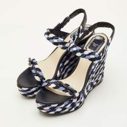 Pre Owned Dior Size 40 Multicolor Braided Fabric and Leather Open Toe Platform Wedge Sandals 