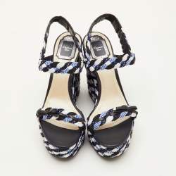 Pre Owned Dior Size 40 Multicolor Braided Fabric and Leather Open Toe Platform Wedge Sandals 