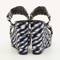 Pre Owned Dior Size 40 Multicolor Braided Fabric and Leather Open Toe Platform Wedge Sandals 