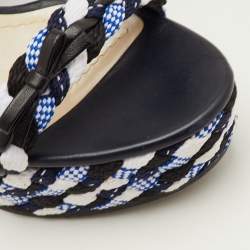 Pre Owned Dior Size 40 Multicolor Braided Fabric and Leather Open Toe Platform Wedge Sandals 