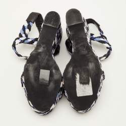 Pre Owned Dior Size 40 Multicolor Braided Fabric and Leather Open Toe Platform Wedge Sandals 