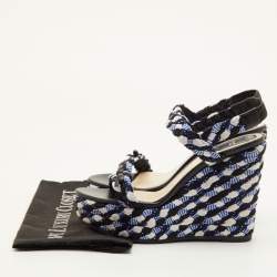 Pre Owned Dior Size 40 Multicolor Braided Fabric and Leather Open Toe Platform Wedge Sandals 