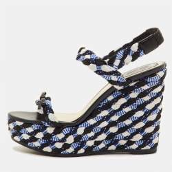 Pre Owned Dior Size 40 Multicolor Braided Fabric and Leather Open Toe Platform Wedge Sandals 
