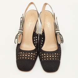 Pre Owned Dior D-moi Size 40.5 Black Cannage Fabric J'adior Slingback Pumps