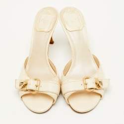 Pre Owned Dior Size 37 Off White Cannage Leather Buckle Detail Slide Sandals