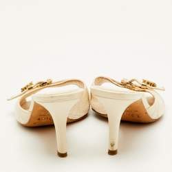 Pre Owned Dior Size 37 Off White Cannage Leather Buckle Detail Slide Sandals