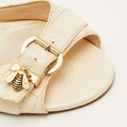 Pre Owned Dior Size 37 Off White Cannage Leather Buckle Detail Slide Sandals