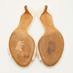 Pre Owned Dior Size 37 Off White Cannage Leather Buckle Detail Slide Sandals