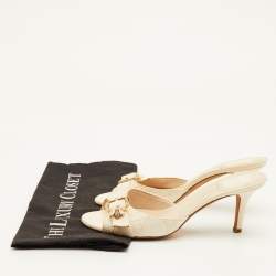 Pre Owned Dior Size 37 Off White Cannage Leather Buckle Detail Slide Sandals