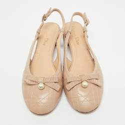 Pre Owned Dior J'Adior Size 36.5 Beige Leather Slingback Flats