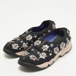 Pre Owned حذاء رياضي ديور فيوجن شبكة أسود مزخرف كريستال سليب أون مقاس 38.5