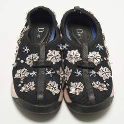 Pre Owned حذاء رياضي ديور فيوجن شبكة أسود مزخرف كريستال سليب أون مقاس 38.5