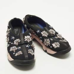 Pre Owned حذاء رياضي ديور فيوجن شبكة أسود مزخرف كريستال سليب أون مقاس 38.5