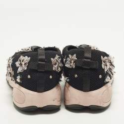 Pre Owned حذاء رياضي ديور فيوجن شبكة أسود مزخرف كريستال سليب أون مقاس 38.5