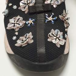 Pre Owned حذاء رياضي ديور فيوجن شبكة أسود مزخرف كريستال سليب أون مقاس 38.5