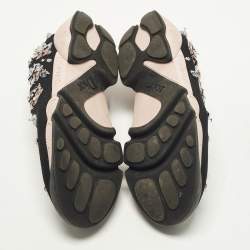 Pre Owned حذاء رياضي ديور فيوجن شبكة أسود مزخرف كريستال سليب أون مقاس 38.5