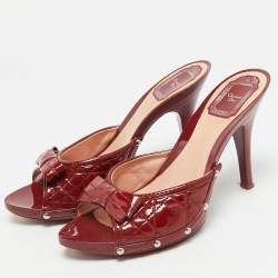 Pre Owned Dior Size 39 Red Patent Leather Bow Slide Sandals