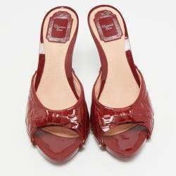 Pre Owned Dior Size 39 Red Patent Leather Bow Slide Sandals