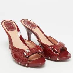 Pre Owned Dior Size 39 Red Patent Leather Bow Slide Sandals