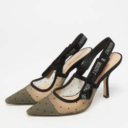 مملوكة مسبقًا حذاء كعب عالي ديور جادور قماش محبوك أسود مقدمة مدببة حزام خلفي مقاس 38